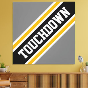 Athletic Bold Black Grey Yellow TOUCHDOWN Stripes Canvas Print