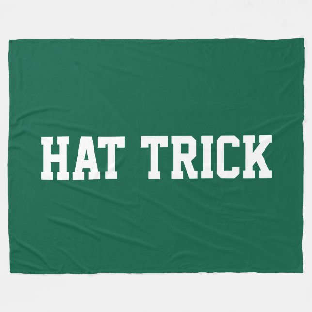 Athletic Bold White HAT TRICK Text On Hunter Green Fleece Blanket (Front (Horizontal))