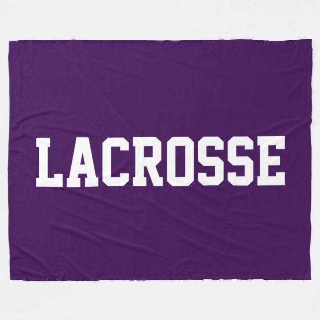 Athletic Bold White LACROSSE Text On Dark Purple Fleece Blanket (Front (Horizontal))