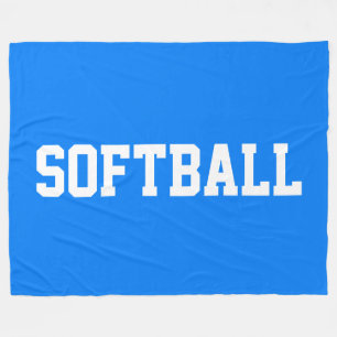 Athletic Bold White SOFTBALL Text On Bright Blue Fleece Blanket