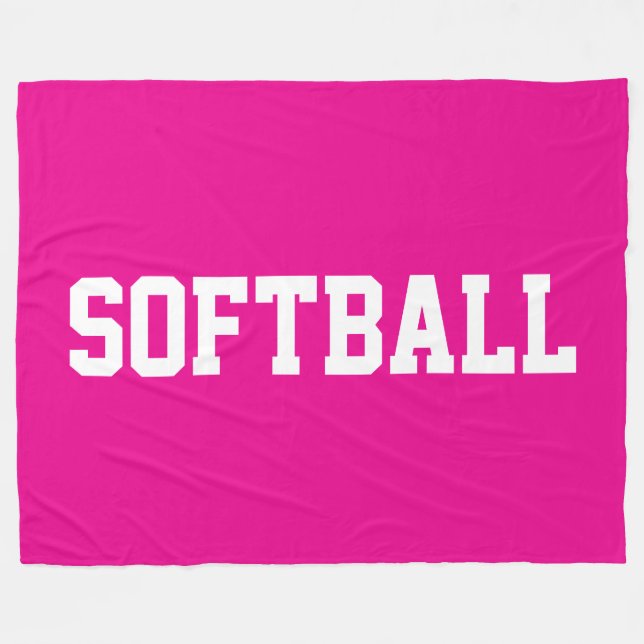 Athletic Bold White SOFTBALL Text On Bright Pink Fleece Blanket (Front (Horizontal))