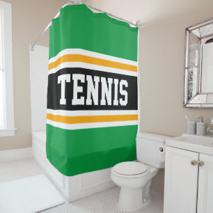 Athletic Bright Green Black Yellow TENNIS Stripes Shower Curtain