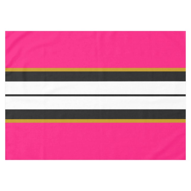Athletic Bright Pink Black White Racing Stripes Tablecloth (Front (Horizontal))