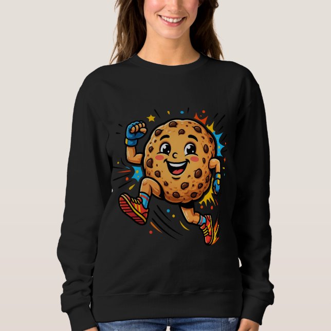 Athletic Chocolate Chip Cookie Running Cartoon Mas Sweatshirt (Front)