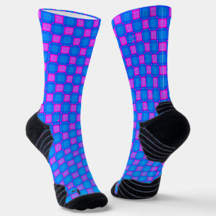 Athletic Crew Sock Light Blue Purple Design