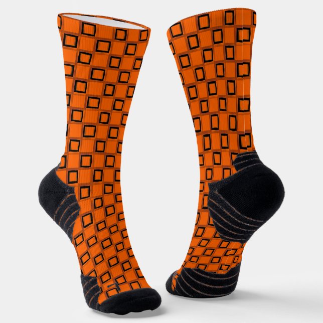 Athletic Crew Sock Orange Black Classic Design (Angled)