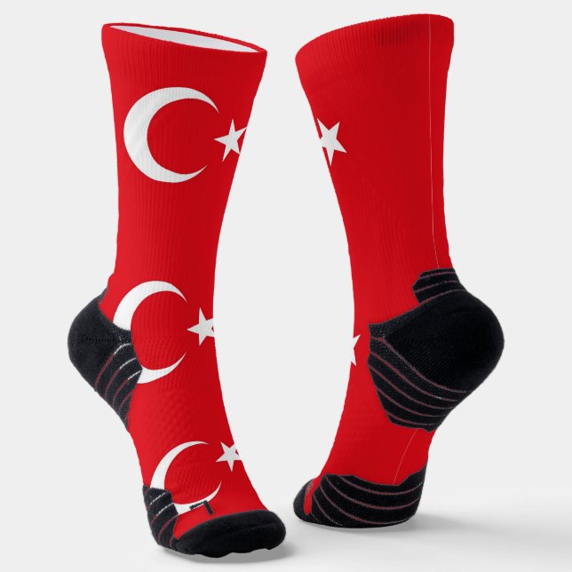 Athletic Crew Sock with flag of Turkey (Angled)