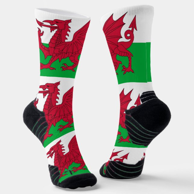 Athletic Crew Sock with flag of Wales, U.K. (Angled)