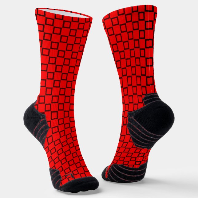 Athletic Crew Sock with Red Black Classic Design (Angled)