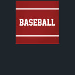 Athletic Deep Red White BASEBALL Text Stripes Canvas Print<br><div class="desc">This sporty bold design features white athletic BASEBALL text and stripes against deep red background.  The colors and text in this design can be personalized.</div>