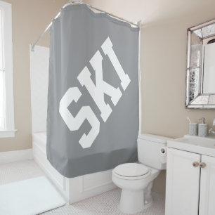 Athletic Diagonal White SKI Text On Modern Gray Shower Curtain