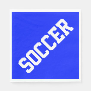 Athletic Diagonal White SOCCER Text On Bright Blue Napkin