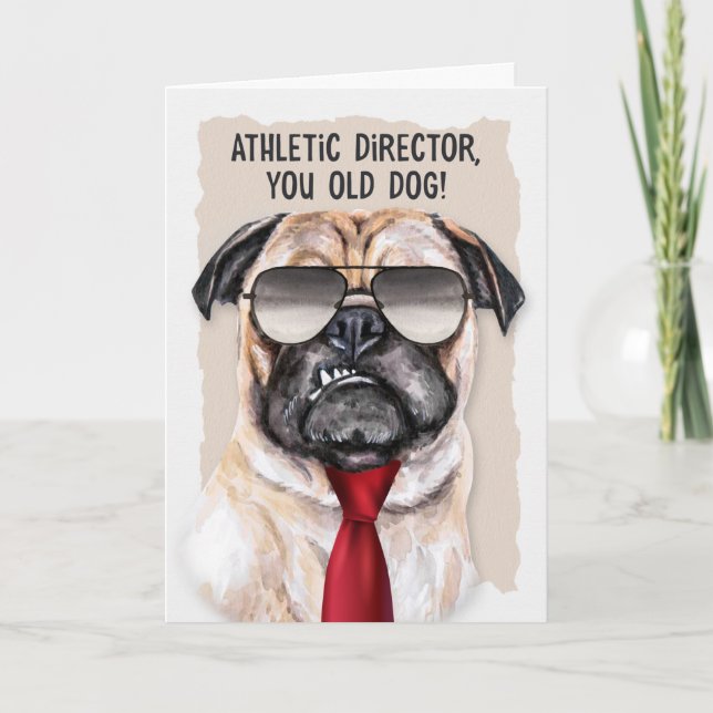 Athletic Director Retirement Funny Dog Red Necktie Card (Front)