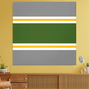 Athletic Forest Green Grey Yellow White Stripes  Canvas Print