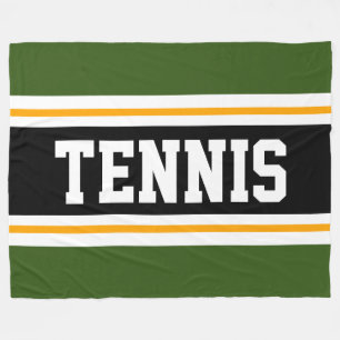 Athletic Forest Green Yellow Black TENNIS Stripes Fleece Blanket