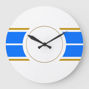 Athletic Fun Bright Blue Racing Stripes On White Large Clock
