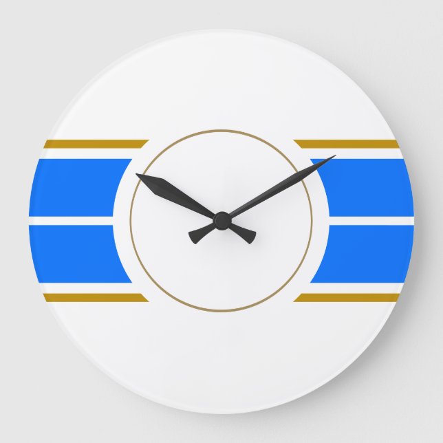 Athletic Fun Bright Blue Racing Stripes On White Large Clock (Front)