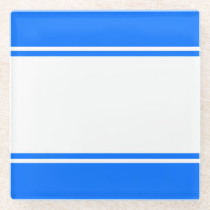 Athletic Fun Bright Blue Wide White Racing Stripes Glass Coaster