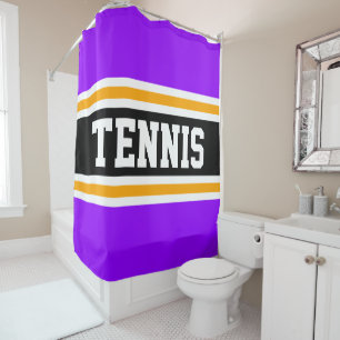Athletic Fun Bright Purple Yellow TENNIS Stripes Shower Curtain