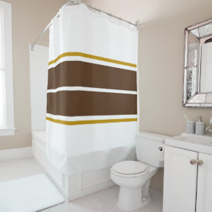 Athletic Fun Twin Bold Brown White Racing Stripes  Shower Curtain