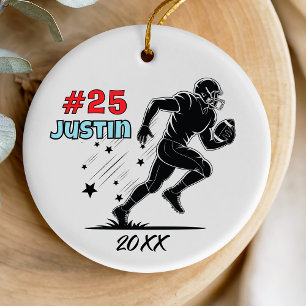 Athletic Green Team Football Player Keepsake Ceramic Tree Decoration