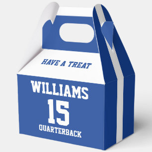 Athletic Jersey Theme Royal Blue White Player Name Favour Box
