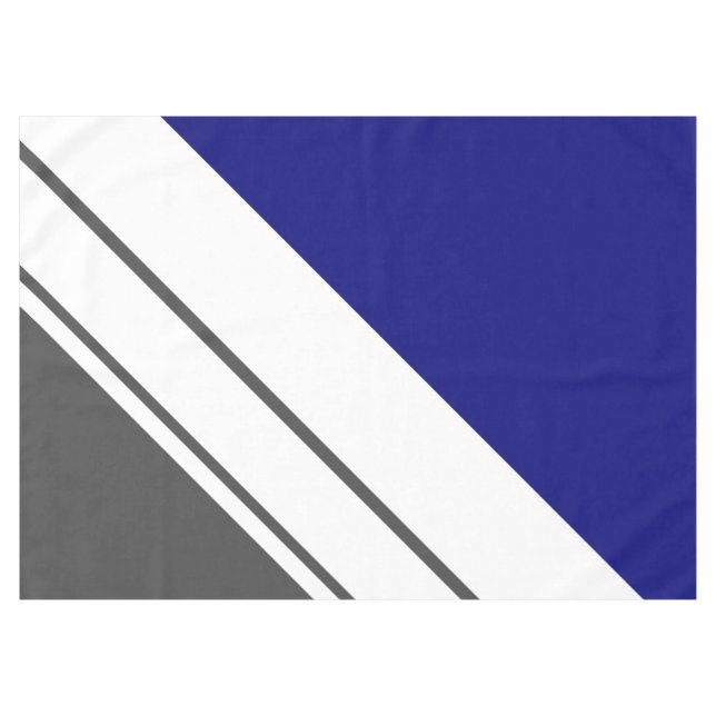 Athletic Navy Blue Grey White Slant Racing Stripes Tablecloth (Front (Horizontal))