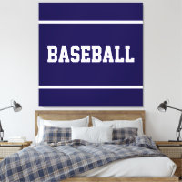 Athletic Navy Blue White BASEBALL Text Stripes