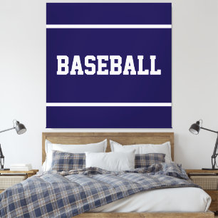 Athletic Navy Blue White BASEBALL Text Stripes Canvas Print