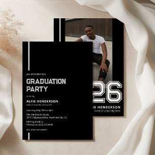 Athletic Photo Graduation Party Black  Invitation