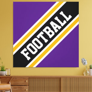 Athletic Purple Black Orange FOOTBALL Stripes Canvas Print