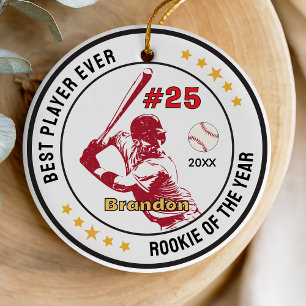 Athletic Red White Sporty Baseball Boy Ceramic Tree Decoration