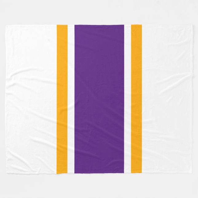 Athletic Royal Purple Yellow White Racing Stripes Fleece Blanket (Front (Horizontal))