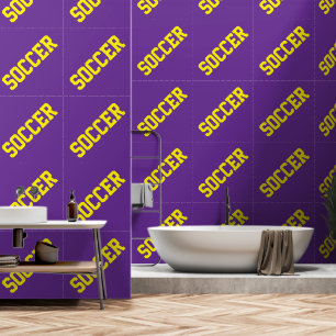 Athletic Slant Bright Yellow SOCCER Text On Purple Wallpaper