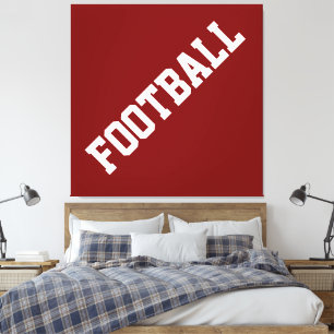 Athletic Slant White FOOTBALL Text On Deep Red Canvas Print