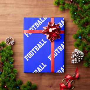 Athletic Slant White HOCKEY Text On Bright Blue Wrapping Paper