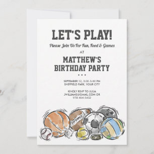 Athletic Sports Balls Birthday Celebration Invitation