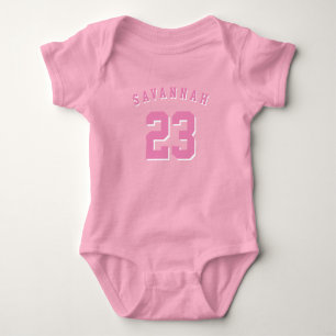 Athletic sports light pink custom name number cute baby bodysuit