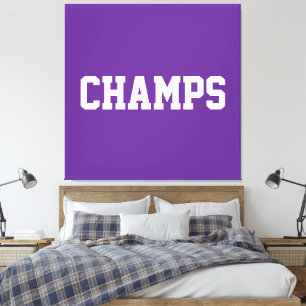 Athletic Sporty CHAMPS White Text On Bold Purple Canvas Print