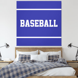 Athletic Summer Blue White BASEBALL Text Stripes Canvas Print
