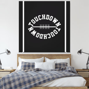 Athletic TOUCHDOWN Text Stripes On Modern Black Canvas Print