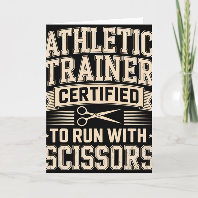 Athletic Trainer Funny Run With Scissors Graduatio Card (Front)