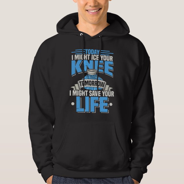 Athletic Trainer Sports Medicine Guy Ice Knee Hoodie (Front)
