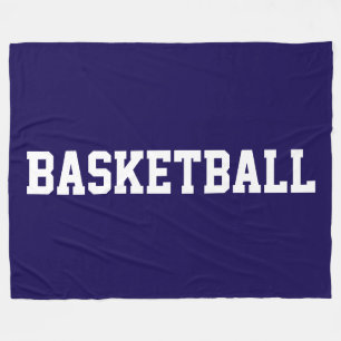 Athletic White BASKETBALL Text On Deep Navy Blue Fleece Blanket
