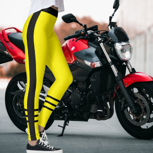 Athletic Women Modern Cute Yellow Black Stripes Leggings