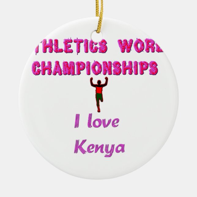 Athletics World Championships Kenya Runner: I Love Ceramic Tree Decoration (Front)