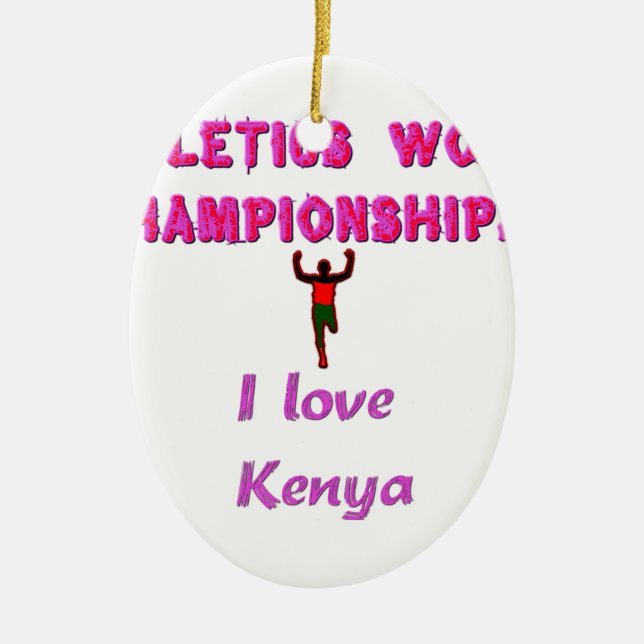 Athletics World Championships Kenya Runner: I Love Ceramic Tree Decoration (Front)