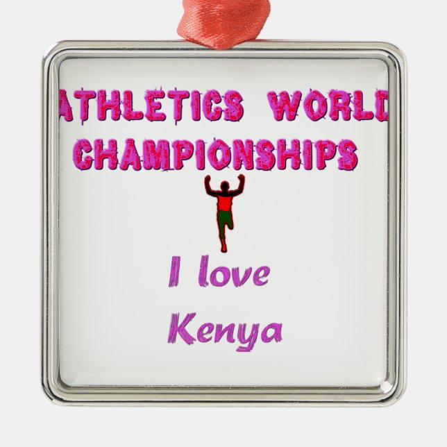 Athletics World Championships Kenya Runner: I Love Metal Tree Decoration (Front)