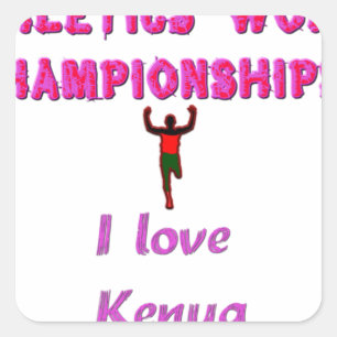 Athletics World Championships Kenya Runner: I Love Square Sticker