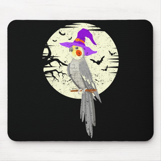 Atiel Bird Witch Hat Funny Halloween Animal Lover  Mouse Mat (Front)